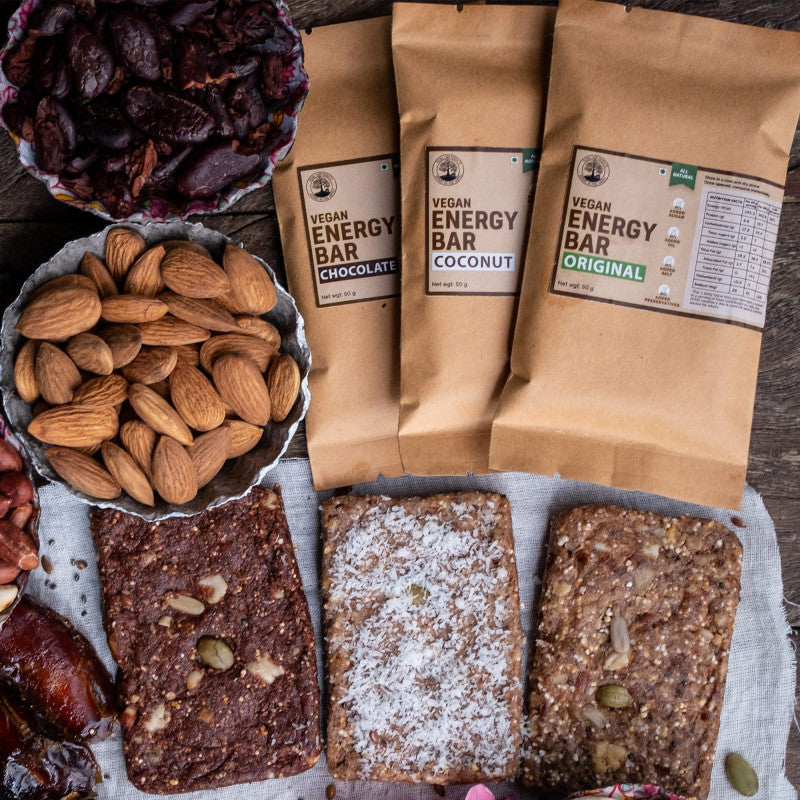 Vegan Chocolate Energy / Granola Bar (50 g), Sweetened Using Dates, 100% Organic Cacao