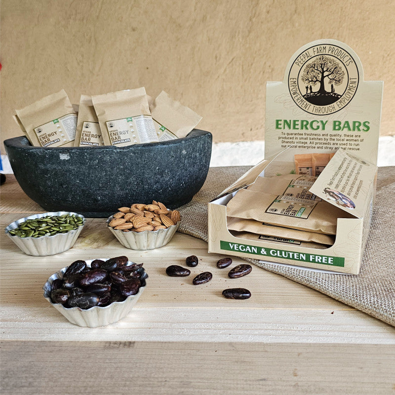 Vegan Chocolate Energy / Granola Bar (50 g), Pack of 12 Sweetened Using Dates, 100% Organic Cacao