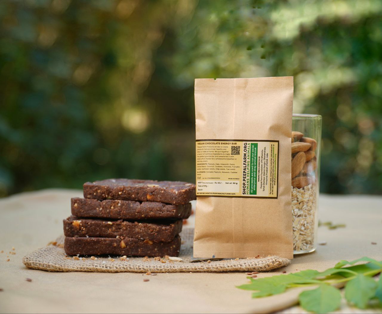 Vegan Chocolate Energy / Granola Bar (50 g), Sweetened Using Dates, 100% Organic Cacao