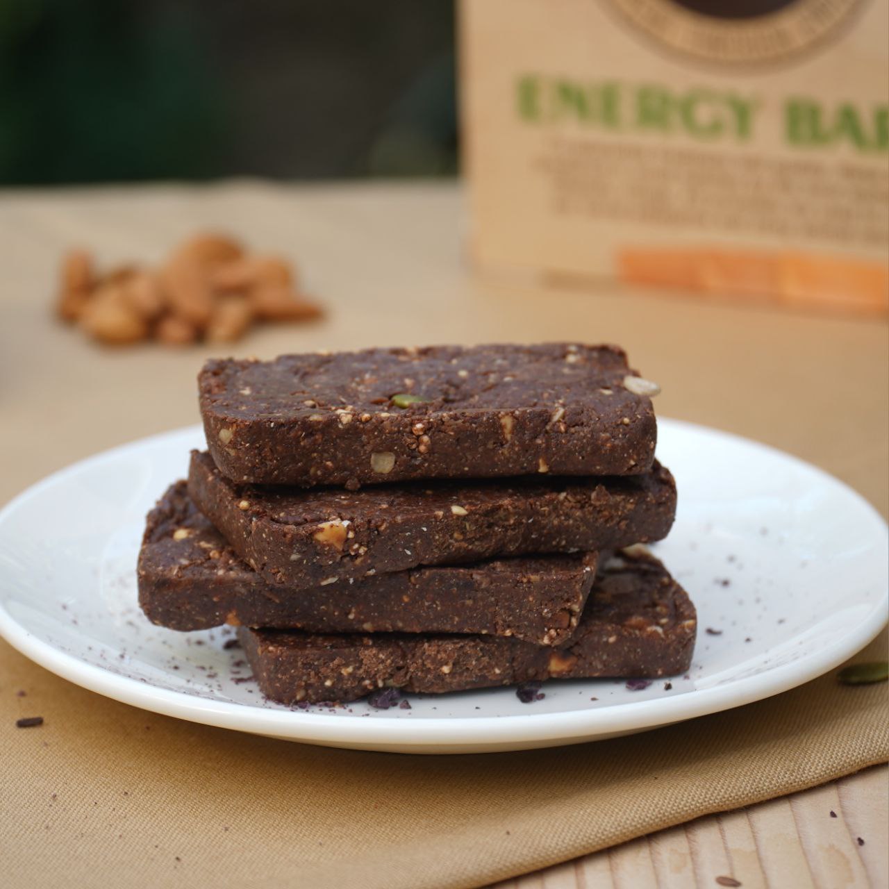 Vegan Chocolate Energy / Granola Bar (50 g), Sweetened Using Dates, 100% Organic Cacao