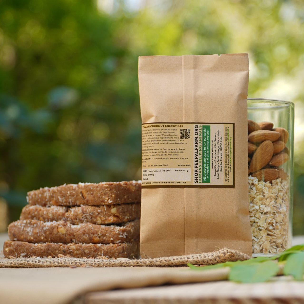 Vegan Coconut Energy / Granola Bar (50 g), Pack of 12, Sweetened Using Dates