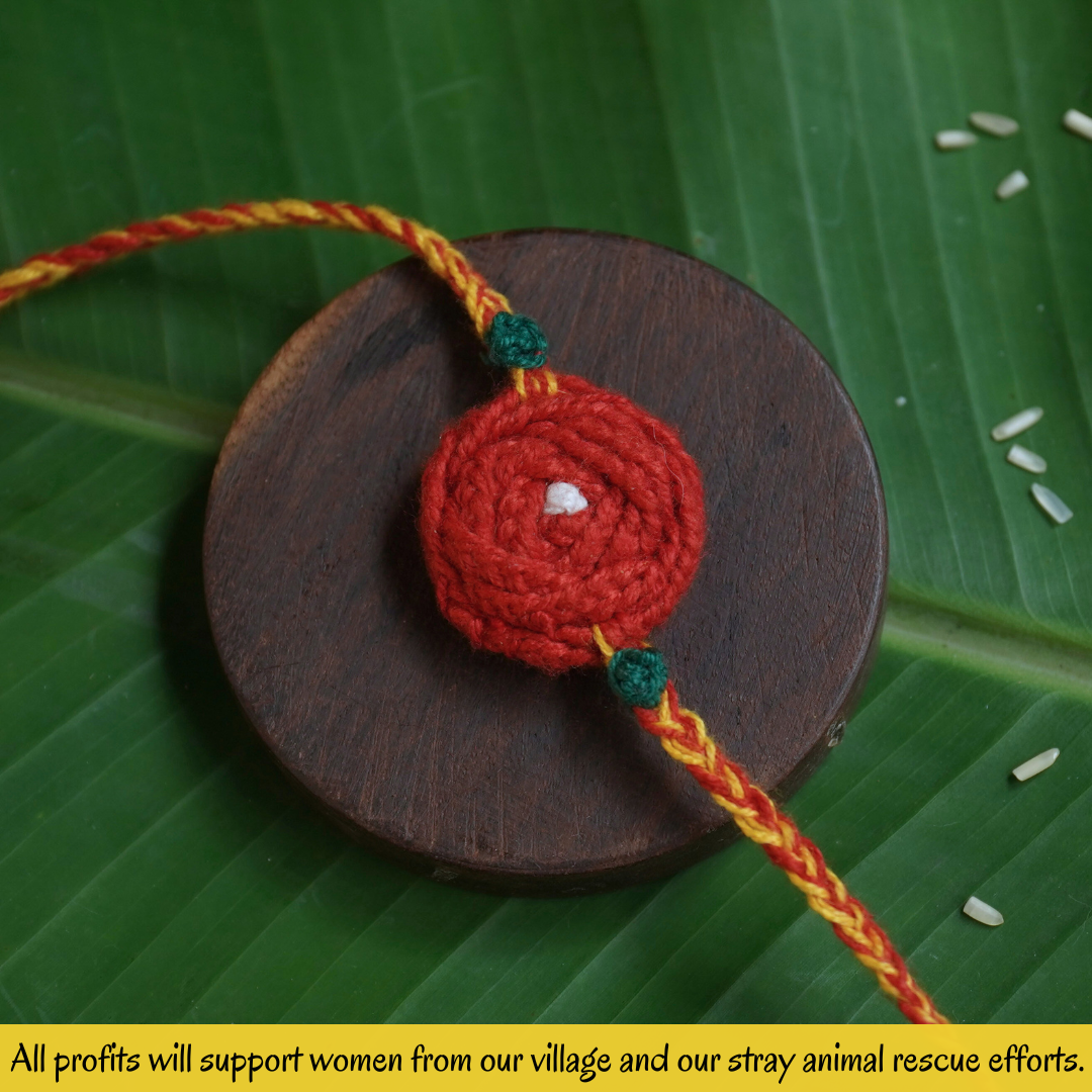 Vegan, Handmade and Zero-waste Bhai Bhabhi Rakhi - Red Bloom