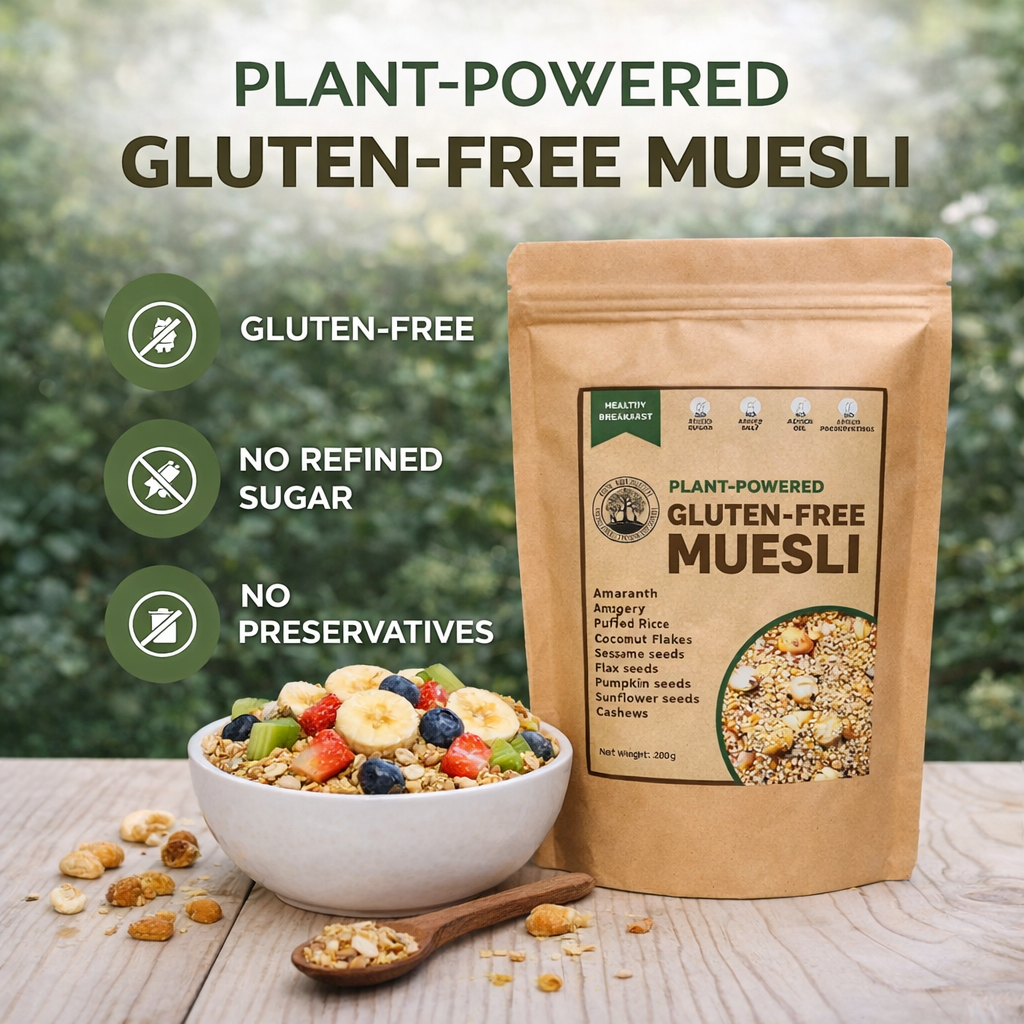 Gluten-Free Plant-Powered Muesli (200 g), Sweetened Using Jaggery, Vegan