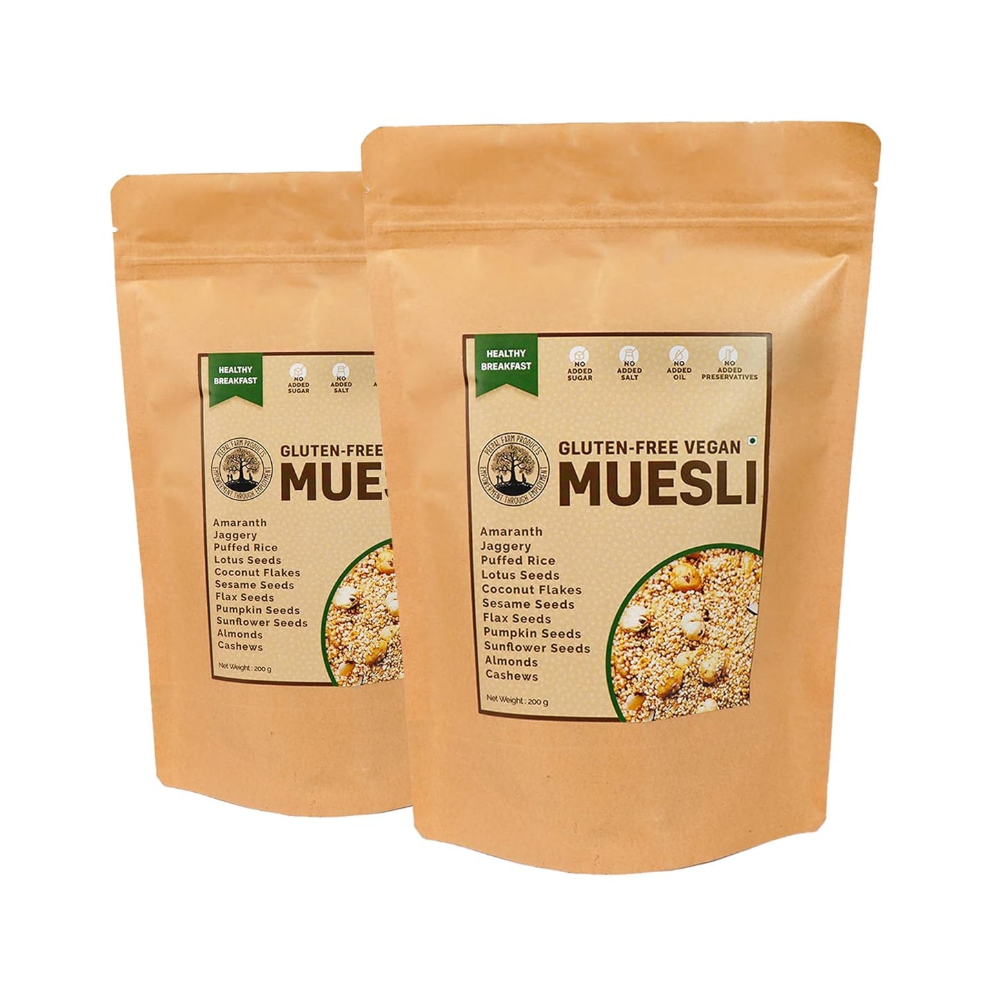 Gluten-Free Vegan Muesli ( Pack Of 2 × 200 g), Sweetened Using Jaggery