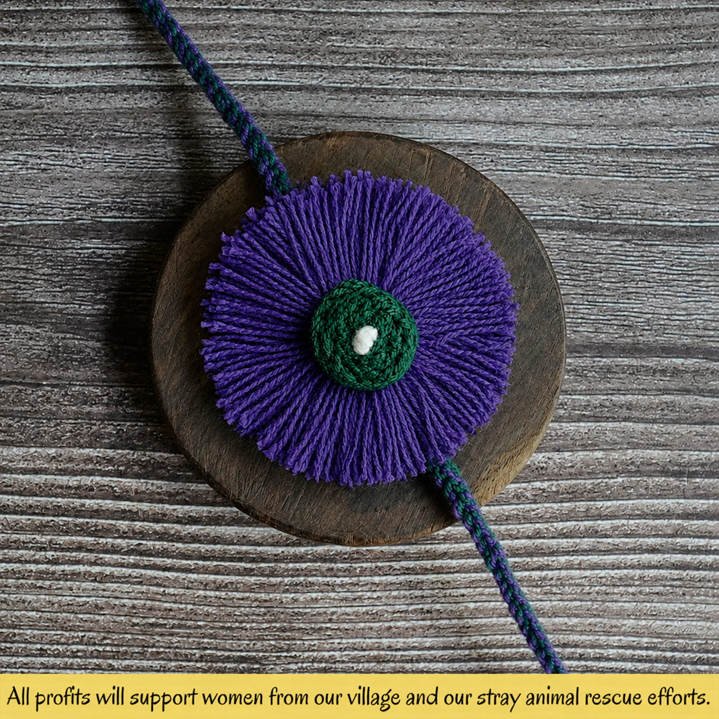 Vegan, Handmade and Zero-waste Rakhi - Charkha (Purple)