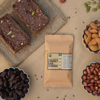 Plant-Powered Chocolate Energy / Granola Bar (50 g), Sweetened Using Dates, 100% Organic Cacao, Vegan