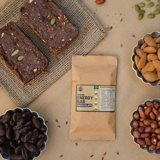 Vegan Chocolate Energy / Granola Bar (50 g), Sweetened Using Dates, 100% Organic Cacao