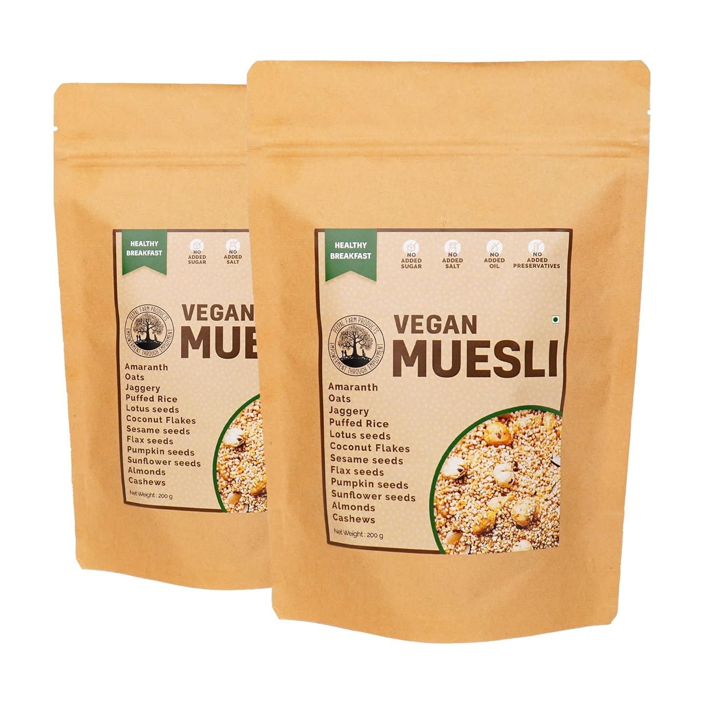 Vegan Muesli ( Pack Of  2 × 200 g), Sweetened Using Jaggery, Homemade, All Natural