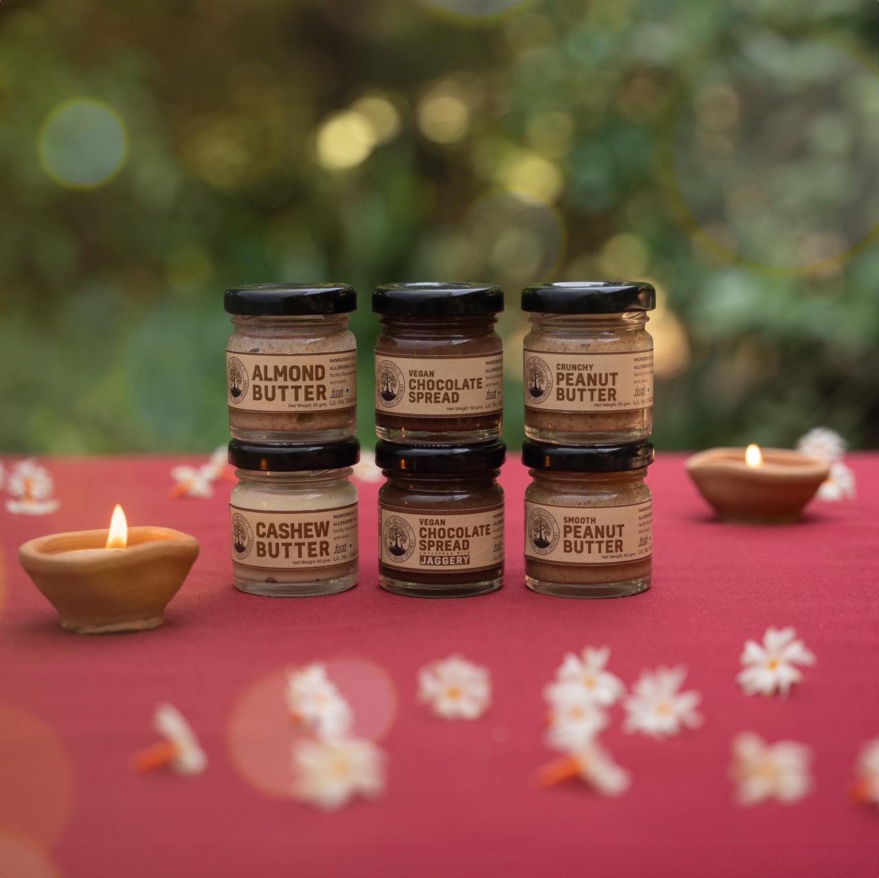 Handmade Vegan Nut Butters & Spreads Trial Pack of 6 (30g each) | Crunchy & Smooth Peanut Butter | Almond Butter | Cashew Butter | Chocolate Spreads | No Preservatives