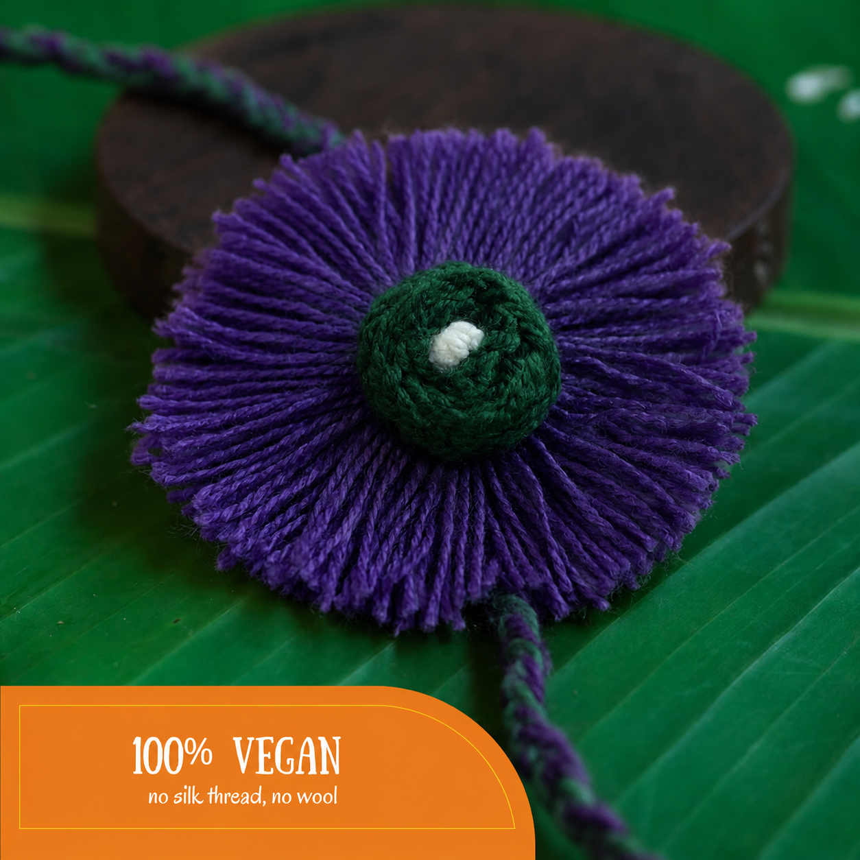 Vegan, Handmade and Zero-waste Rakhi - Charkha (Purple)