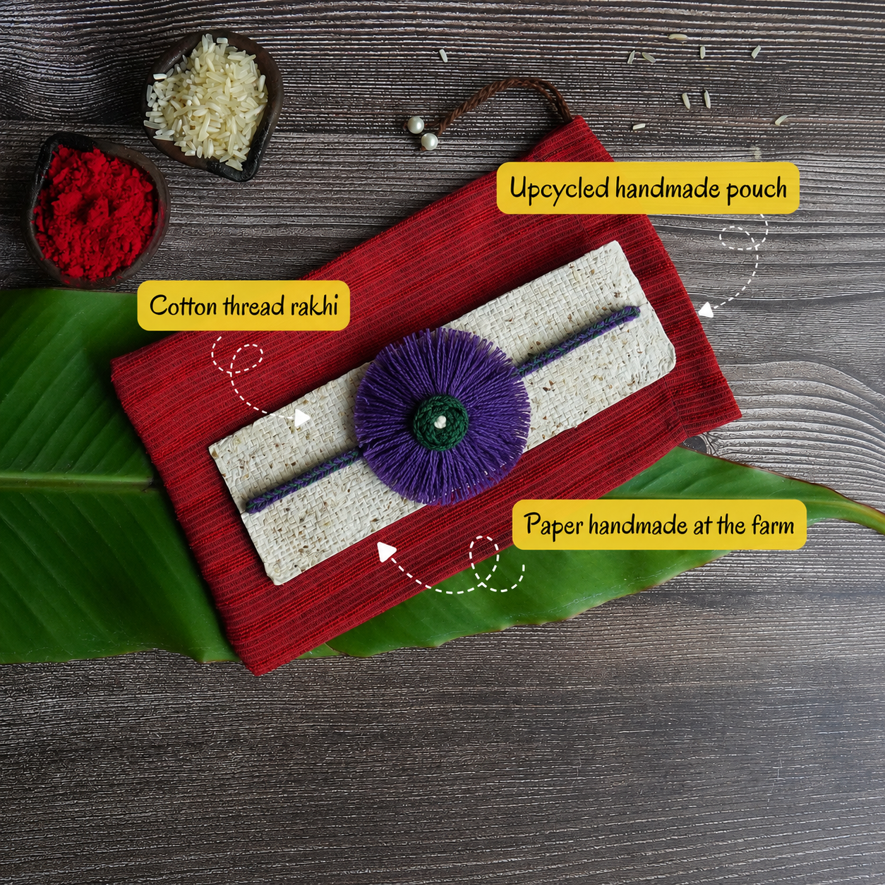 Vegan, Handmade and Zero-waste Rakhi - Charkha (Purple)